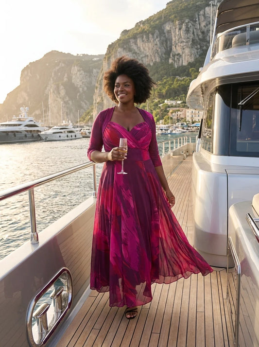 Scarlett & Jo Elizabeth Wine Abstract Maxi Dress