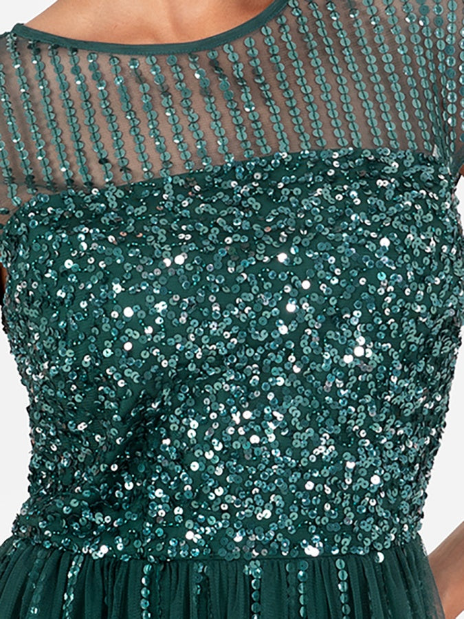 Maya Emerald Green Embellished Cap Sleeve Maxi Dress