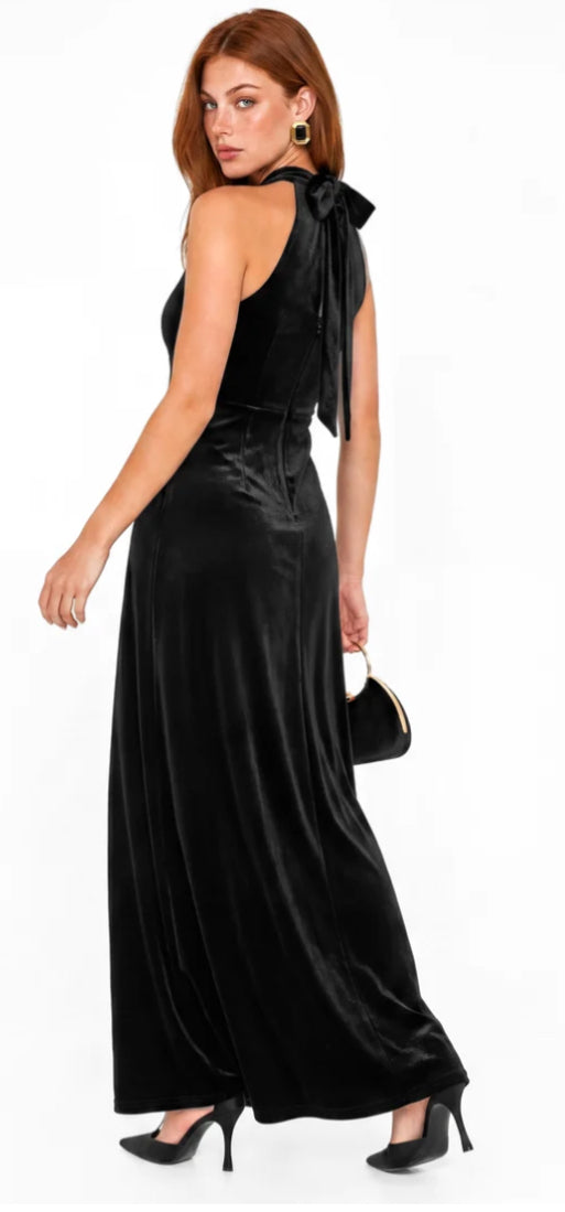 Maya Deluxe Halterneck Velvet Maxi Dress