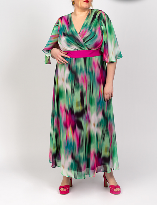 Wrap Bodice Maxi Dress With Cape Sleeves