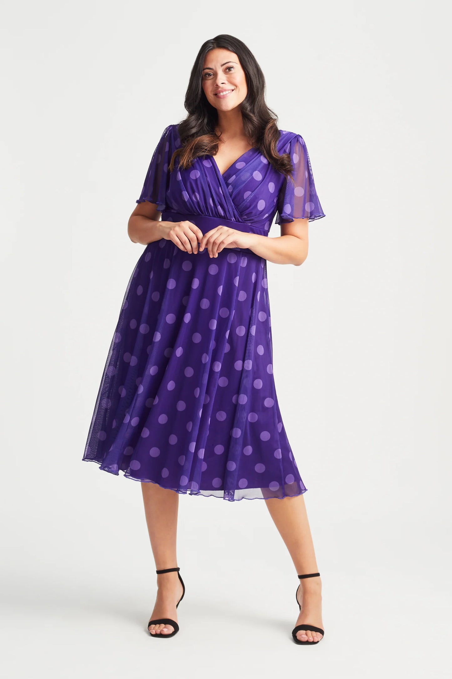 Scarlett & Jo Victoria Purple Spot Midi Dress