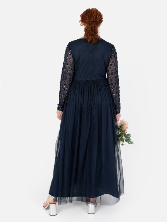 fitted lace wedding dress Maya Navy Floral Embellished Long Sleeve Maxi Dress Style for your Shape fitted lace wedding dress Maya Navy Floral Embellished Long Sleeve Maxi Dress Style for your Shape