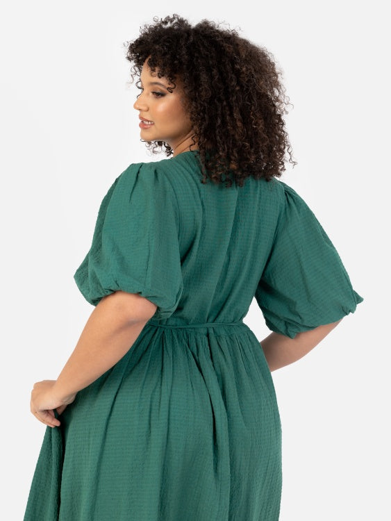 Lovedrobe Green Puff Sleeve Wrap Midi Dress