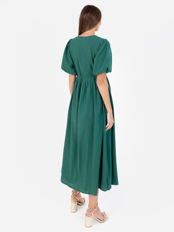 Lovedrobe Green Puff Sleeve Wrap Midi Dress