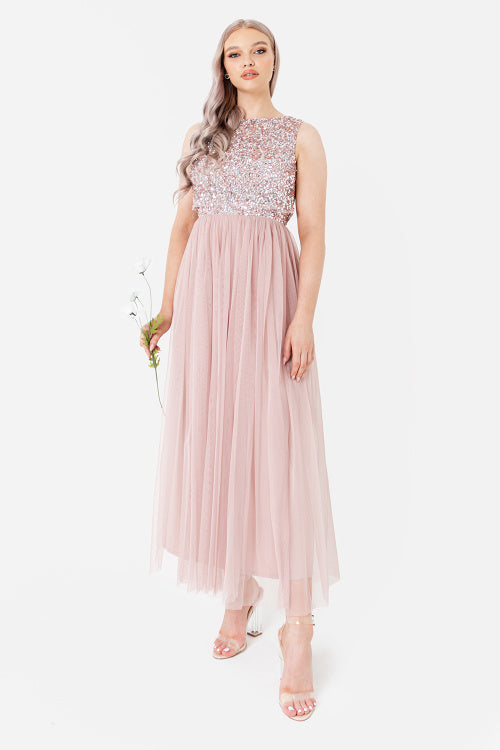 Maya Frosted Pink Embellished Midaxi Dress