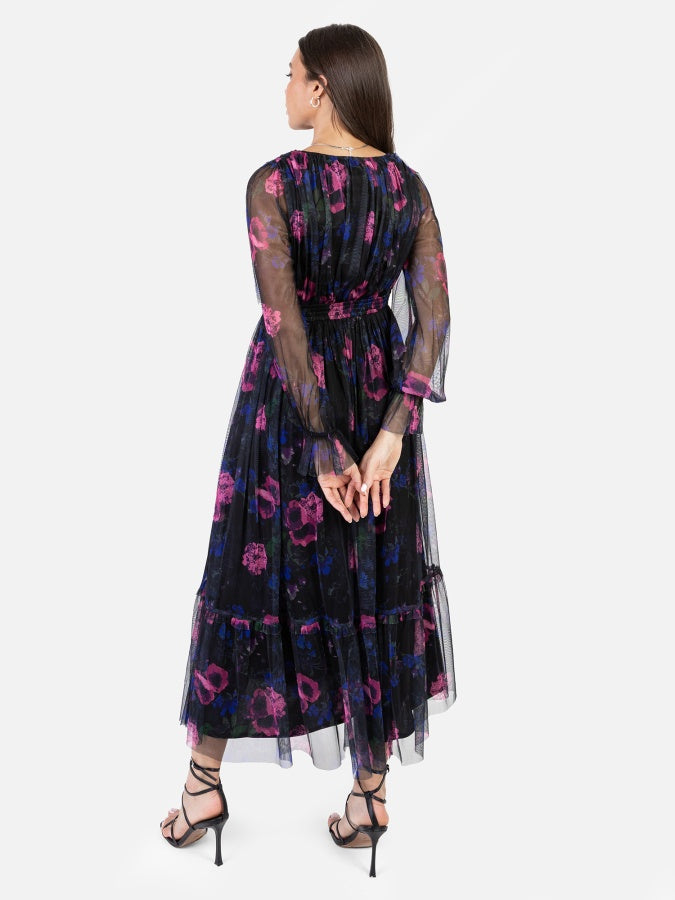 Anaya Floral Print Faux Wrap Long Sleeve Midaxi Dress