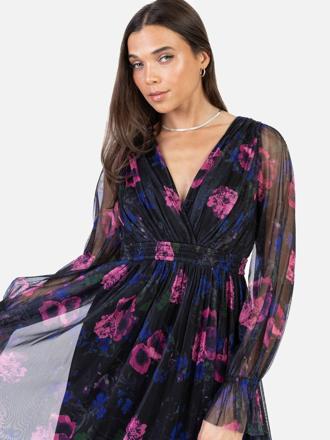 Anaya Floral Print Faux Wrap Long Sleeve Midaxi Dress
