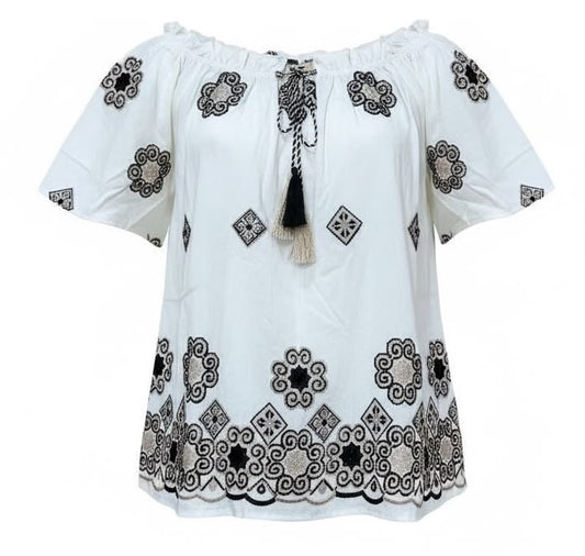 Malissa J Embroidered Top With Ruffle