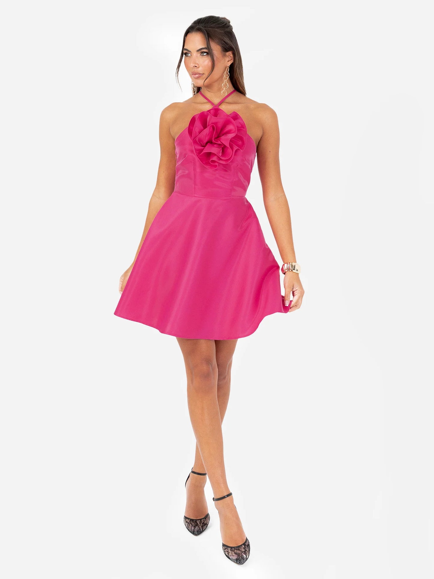 Corsage Halter Pink Mini Dress