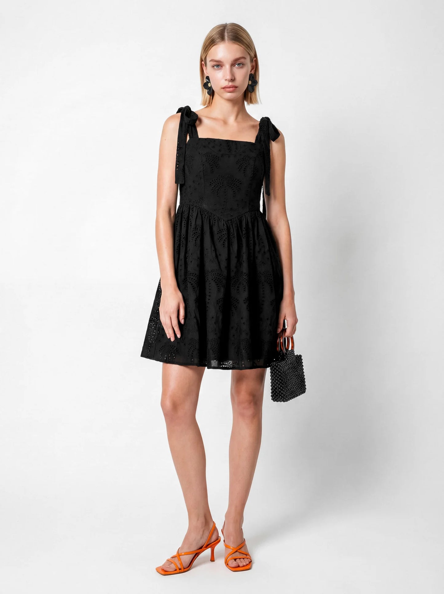 Lovedrobe Black Palm Broderie Mini Dress
