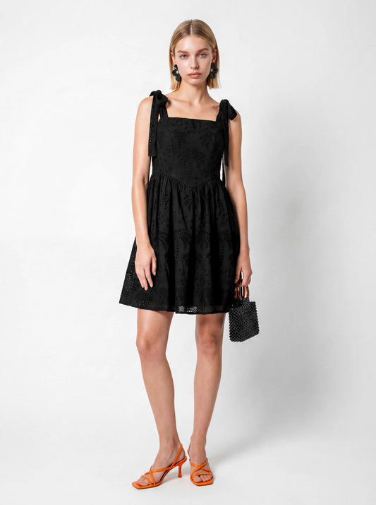 Lovedrobe Black Palm Broderie Mini Dress