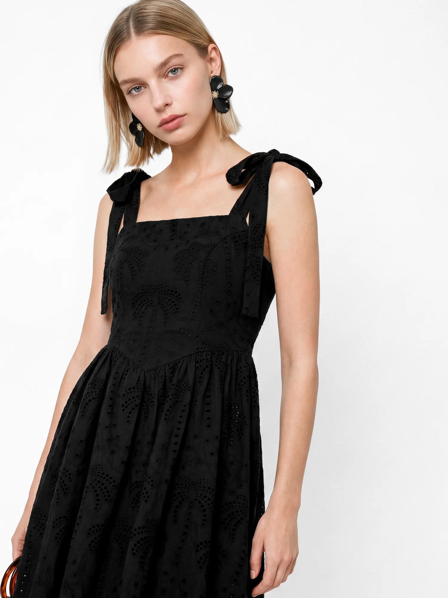 Lovedrobe Black Palm Broderie Mini Dress
