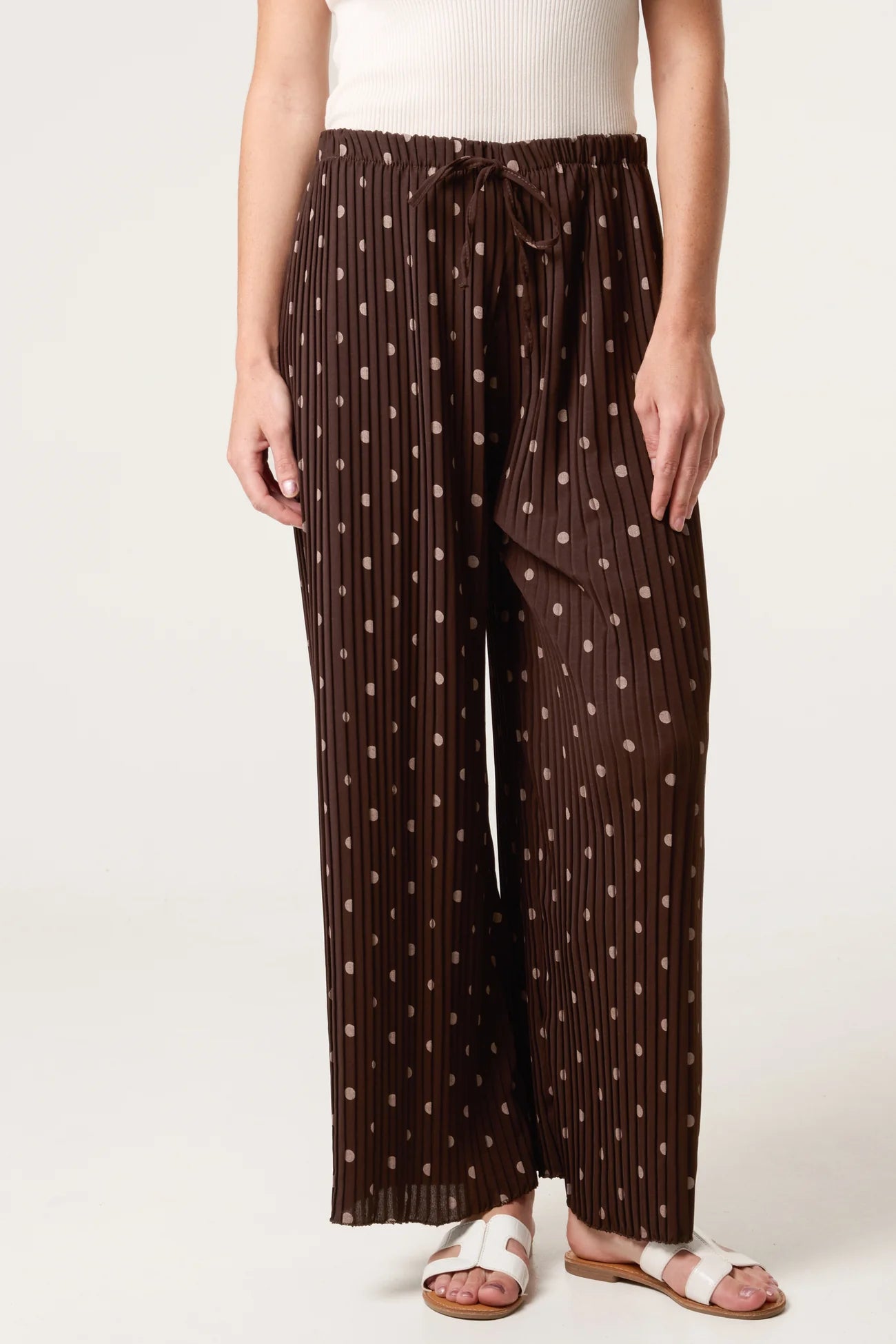 Polka Dot Plisse Culotte Trousers