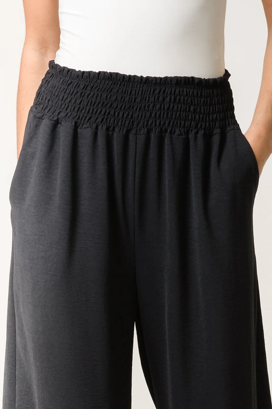 Shirred Waist Wide Leg Trousers