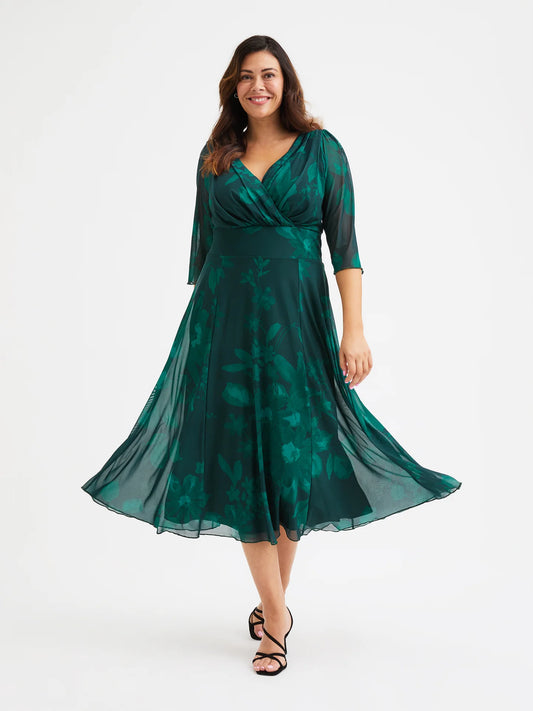 Scarlett & Jo Helena Petite Green Tone Midi Dress