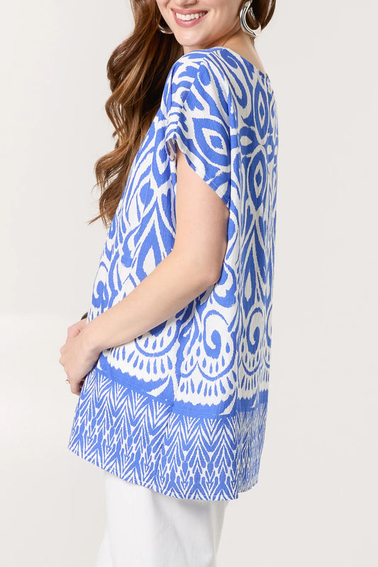 Abstract Print Top Blue