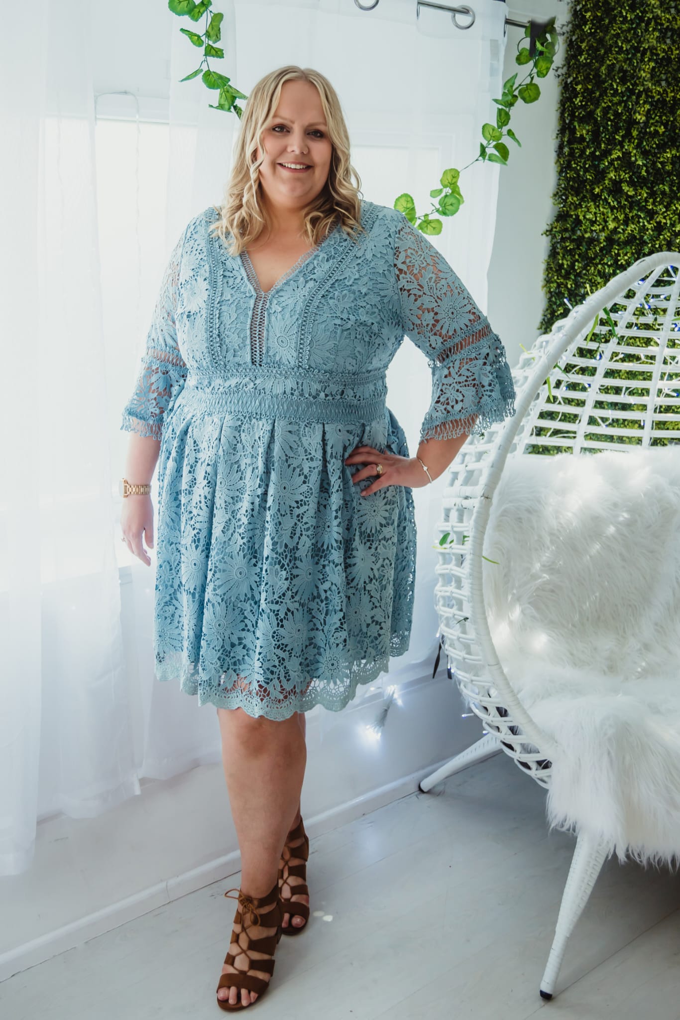 Lovedrobe Blue Lace Mini Dress