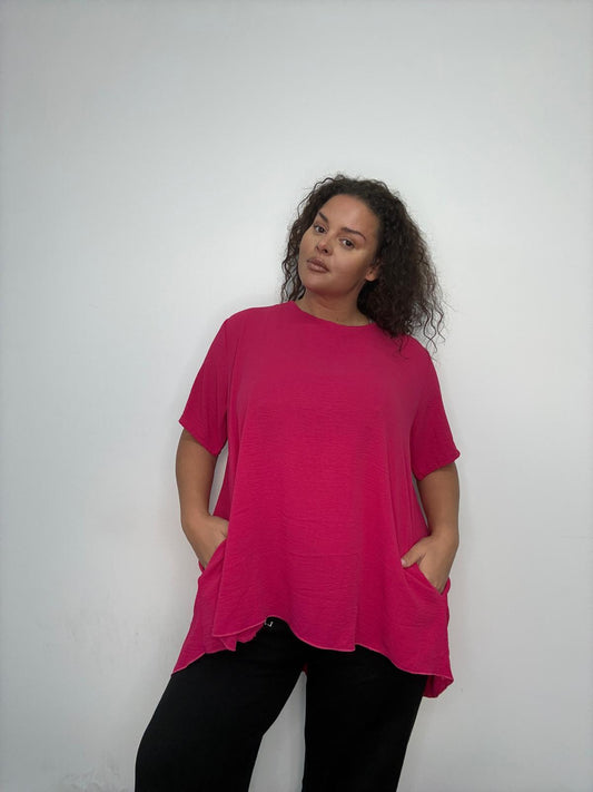 Pleated Back Top With Pockets