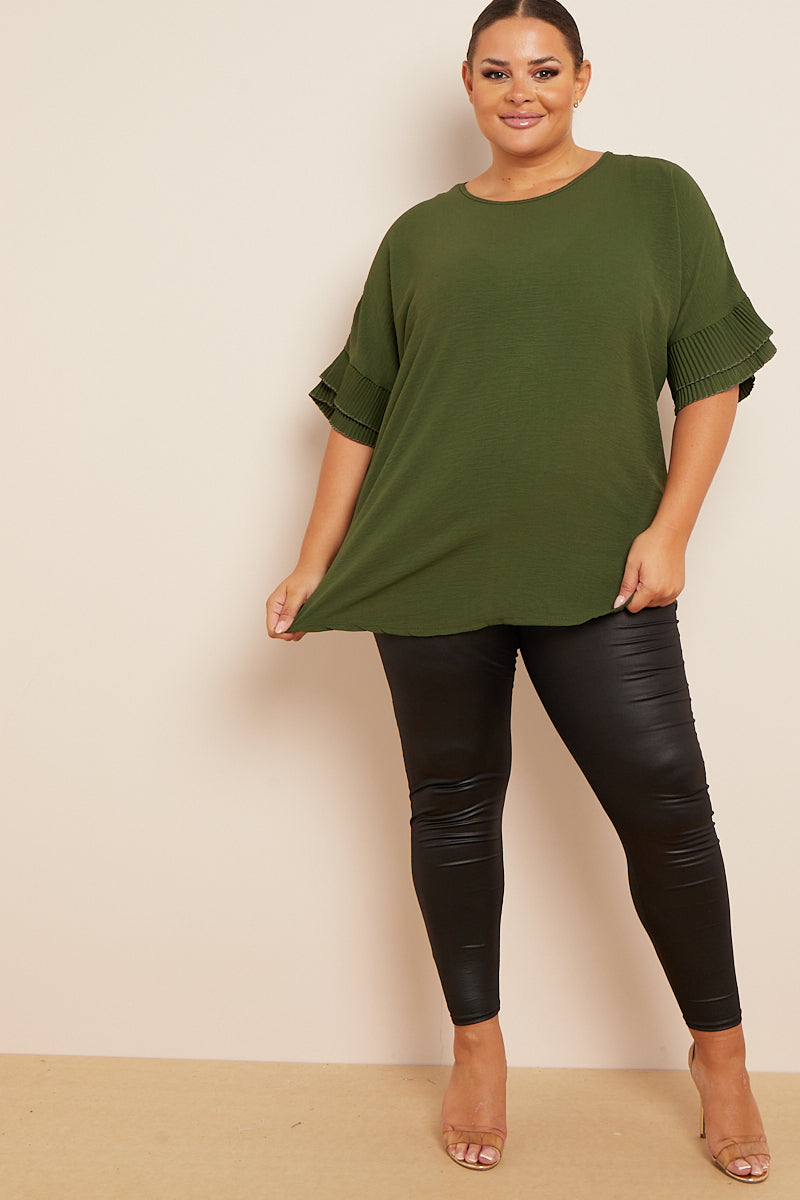 Round Neck Top With Pleat Sleeve
