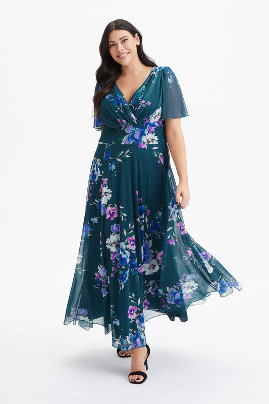 Scarlett & Jo Isabelle Teal Blue Multi Maxi Dress