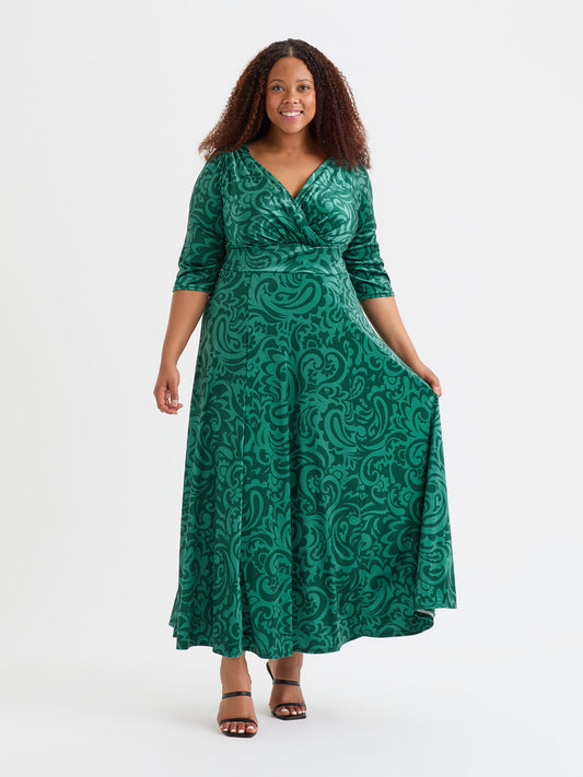 Scarlett & Jo Verity Velvet Dark Green Pucci Maxi Dress