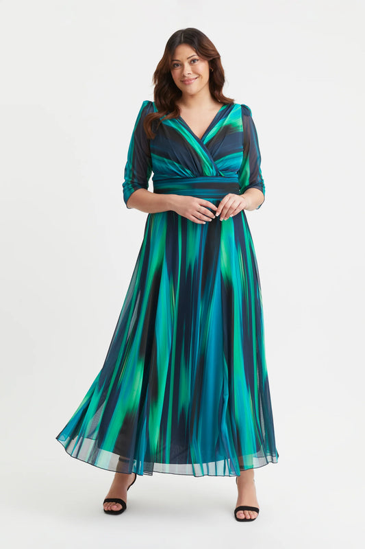 Scarlett & Jo Verity Green Ikat Print Maxi Gown