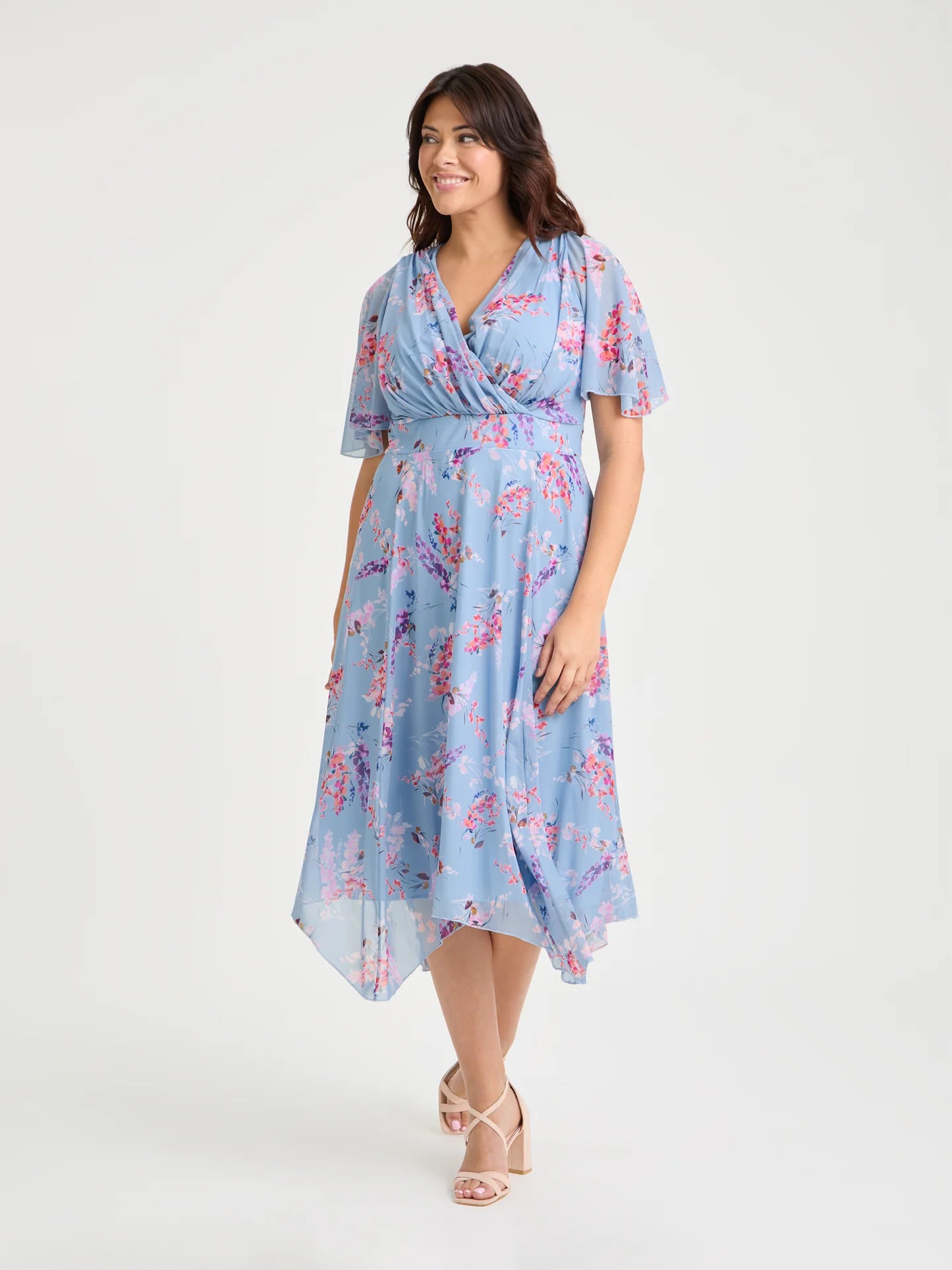 Scarlett & Jo Julie Blue Multi Hanky Hem Dress