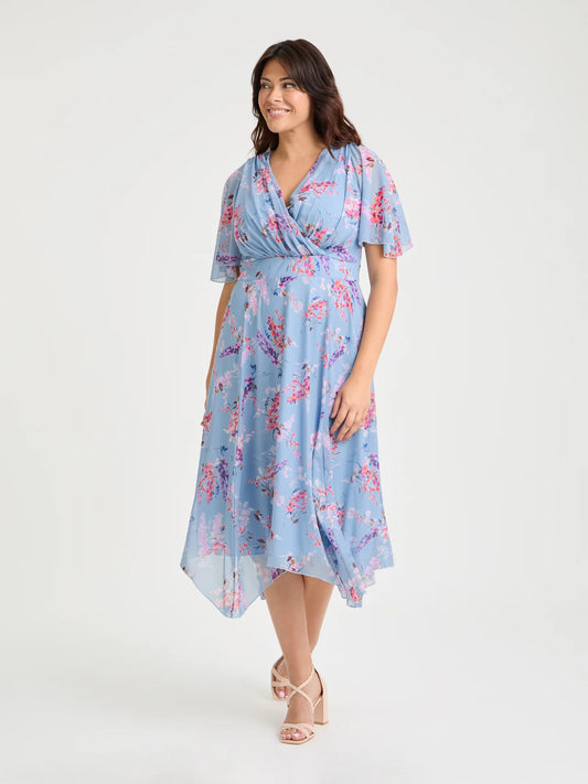 Scarlett & Jo Julie Blue Multi Hanky Hem Dress