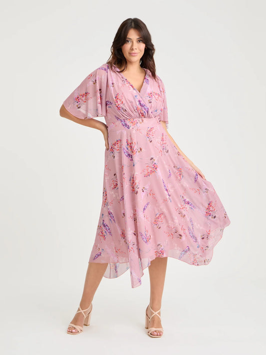Scarlett & Jo Julie Pink Multi Hanky Hem Dress
