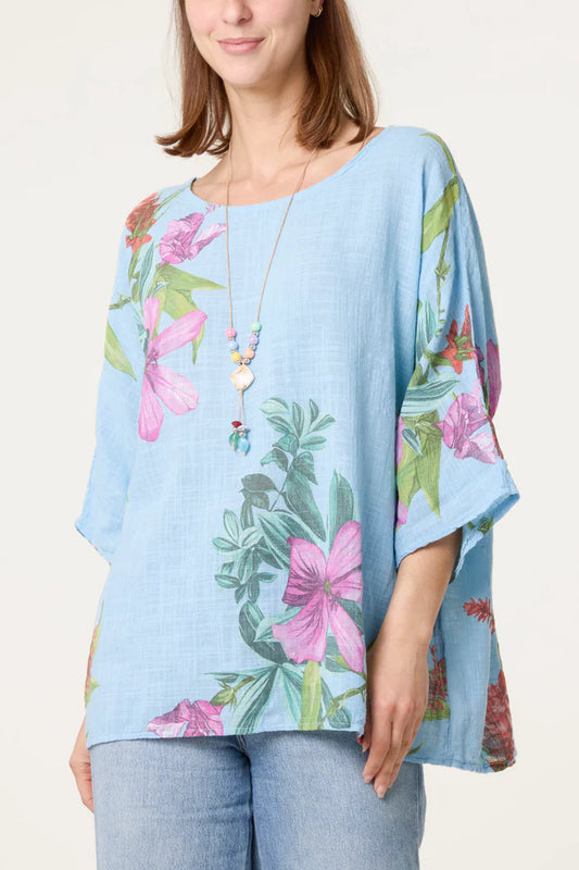 Tropical Floral Print Necklace Top