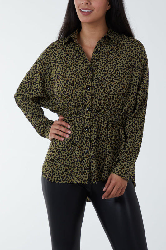 Cheetah Print Shirred Waist Shirt