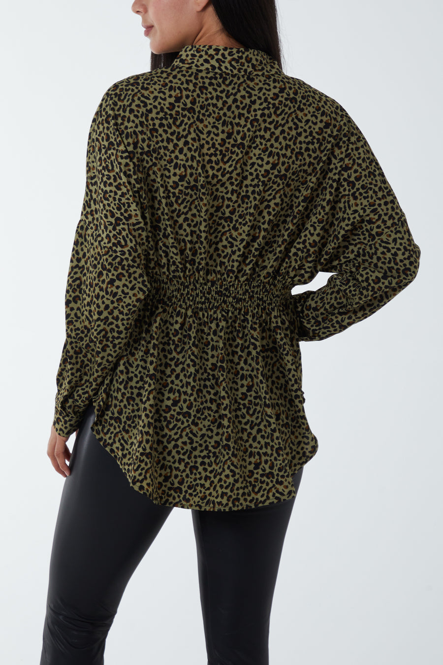 Cheetah Print Shirred Waist Shirt