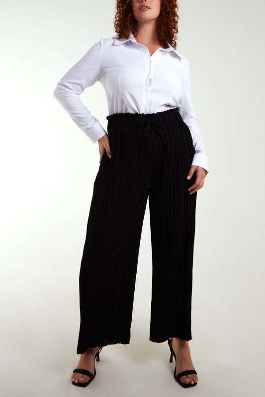 Black Pleated Trousers With Tie Front