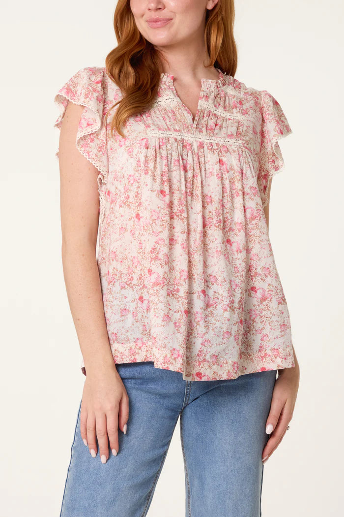 Boho Cotton Ruffle & Lace Sleeve Top