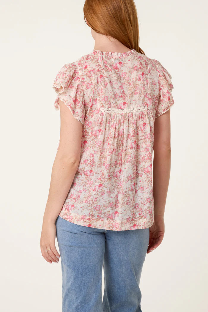 Boho Cotton Ruffle & Lace Sleeve Top