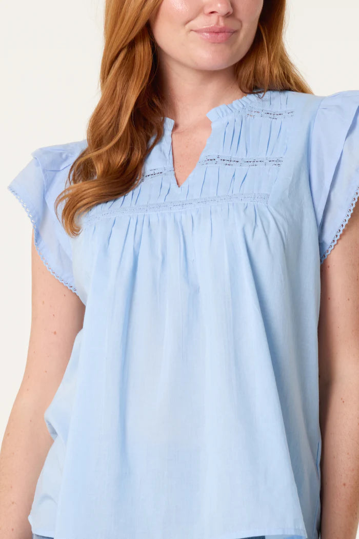 Boho Cotton Ruffle & Lace Sleeve Top