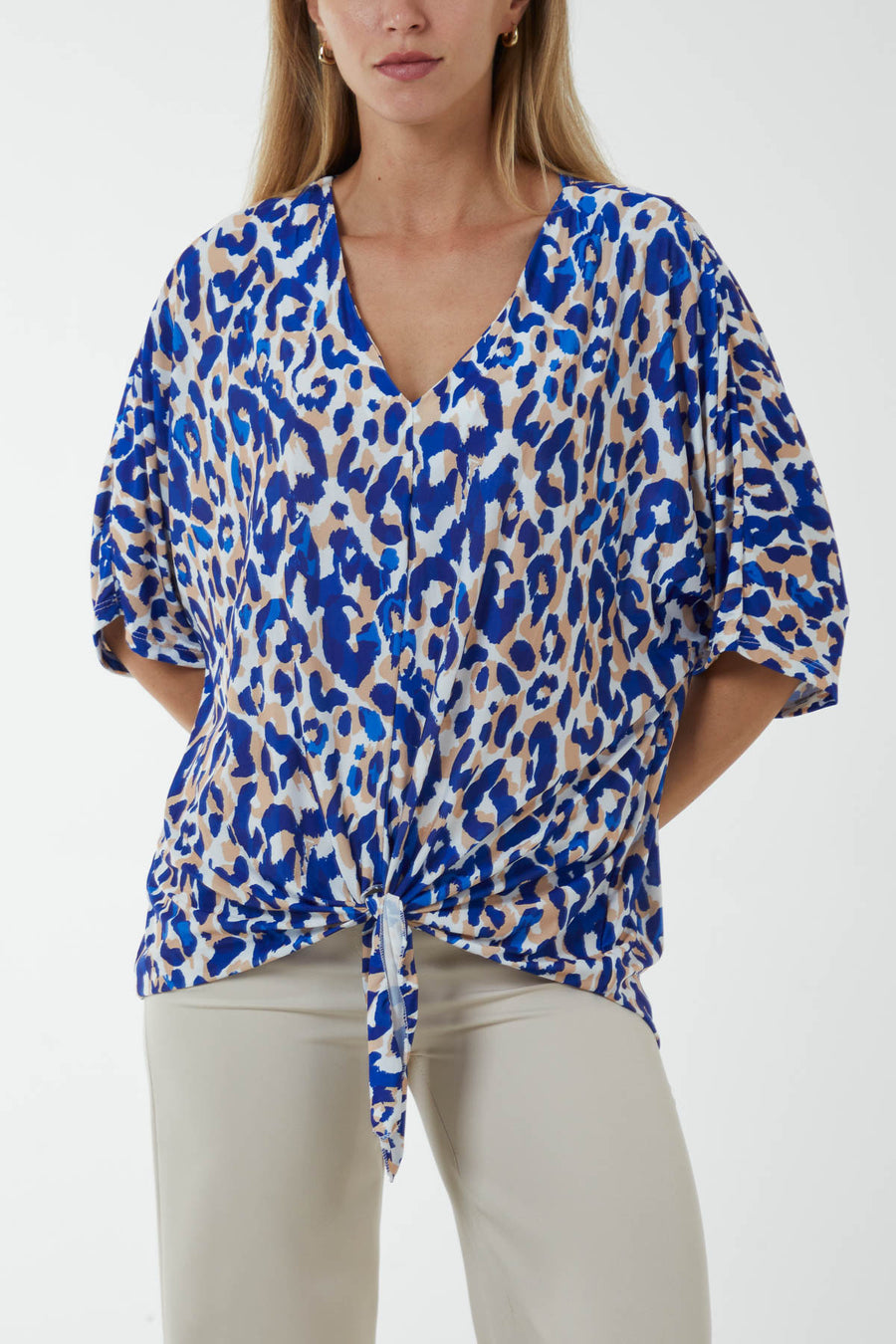 V-Neck Tied Front Print Top