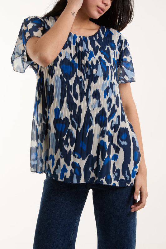Peated Leopard Print Top With Short Sleeves