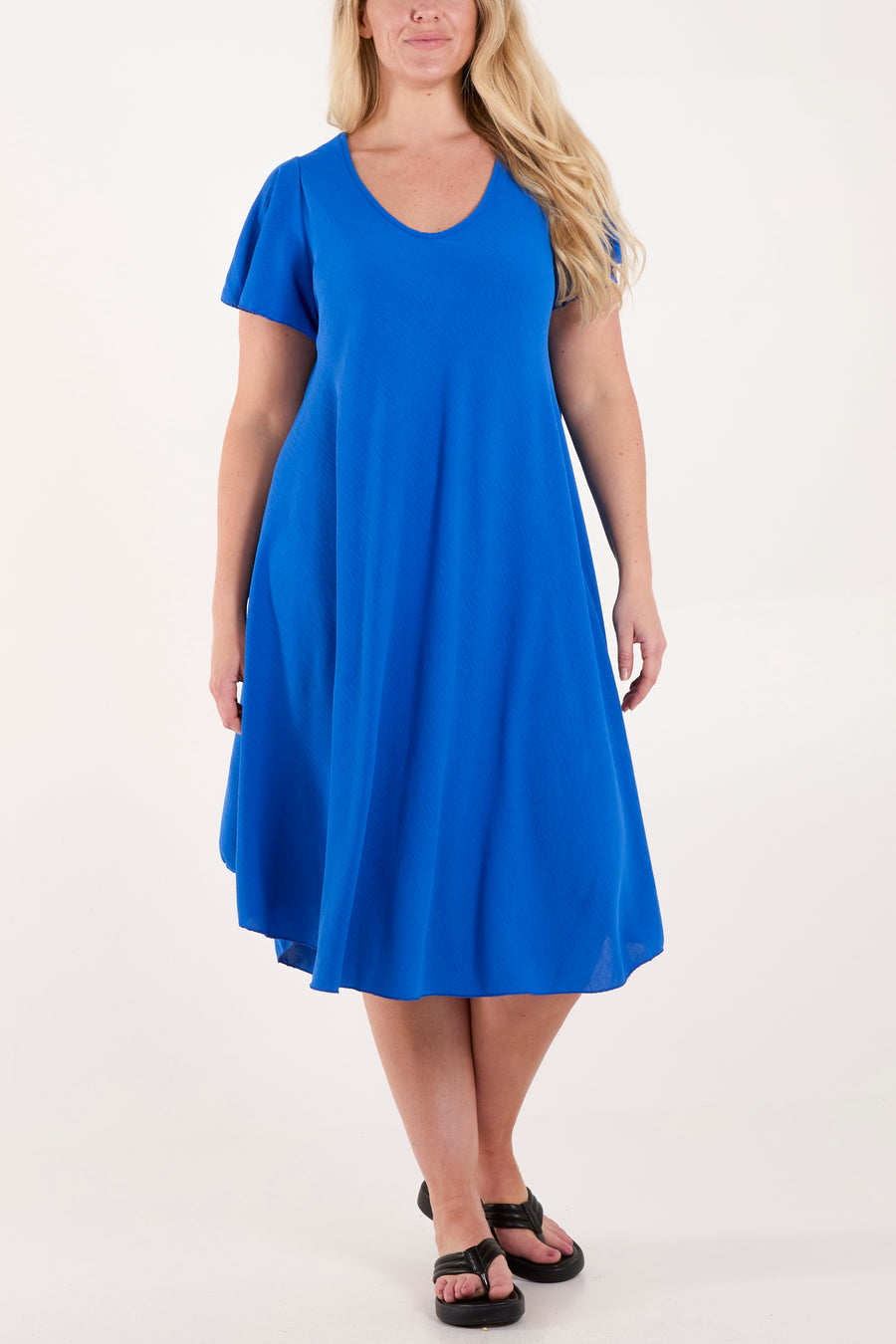 Angel Sleeve V Neck Smock Dress