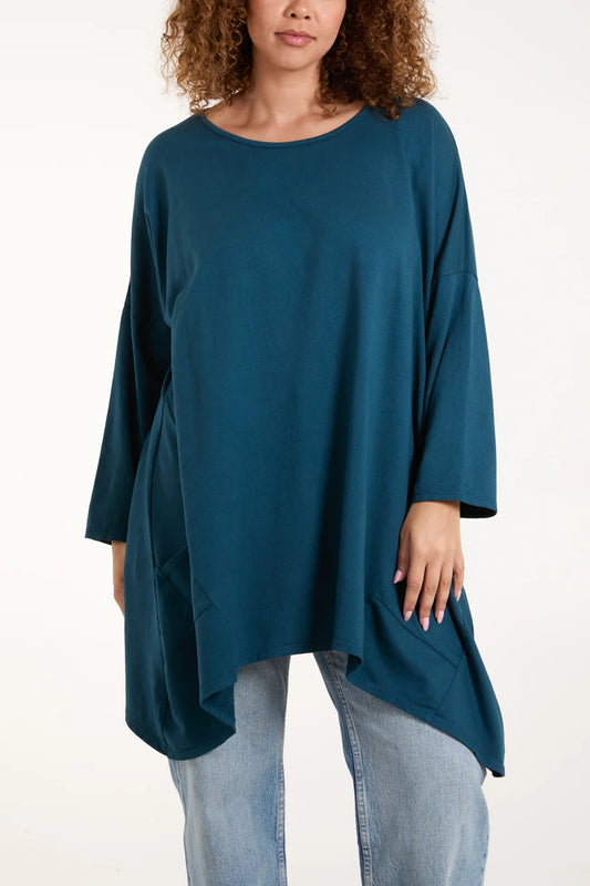 Asymmetric Long Sleeve Pocket Tunic Top