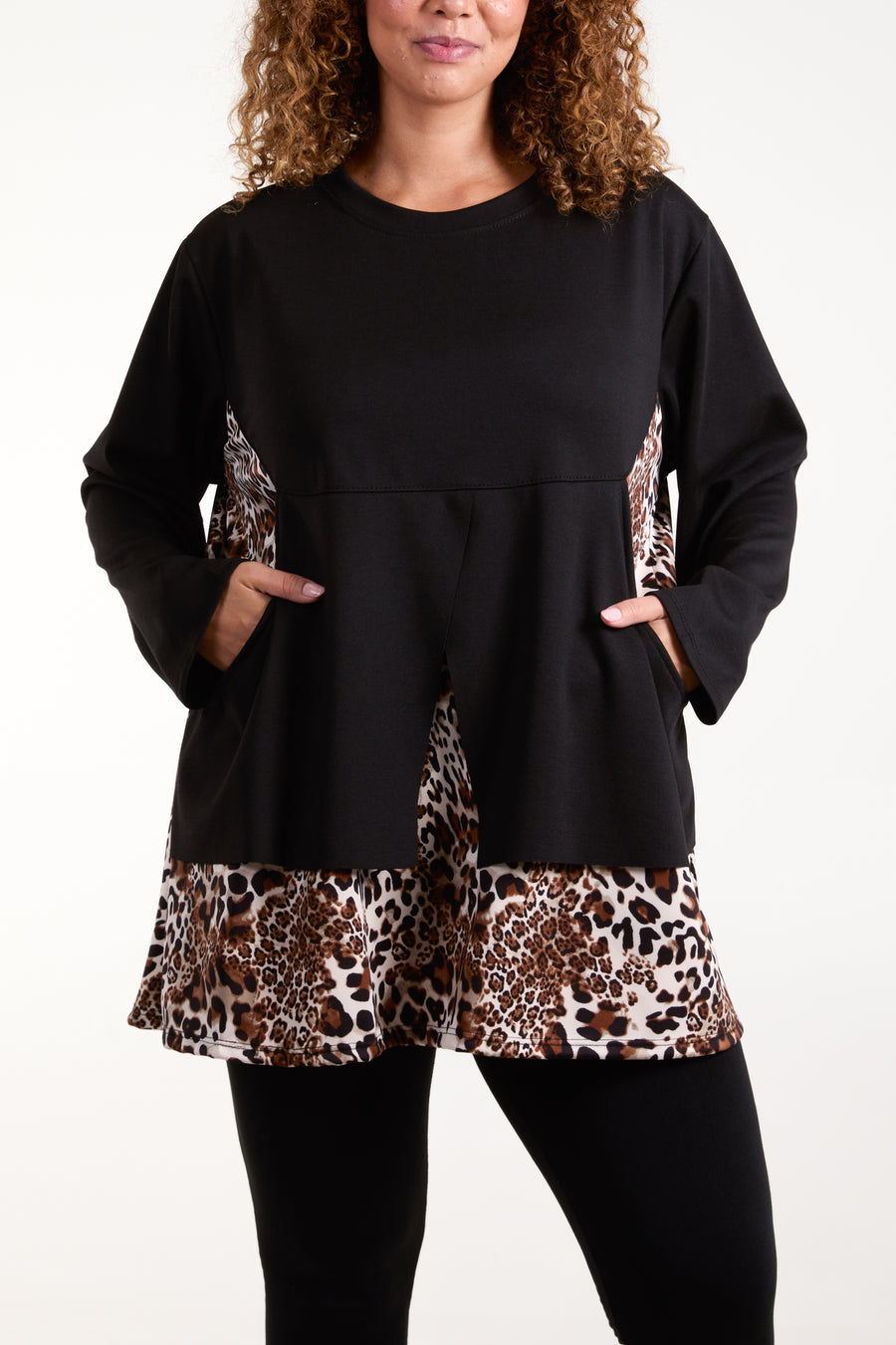 Black Jumper with Leopard Print Panels