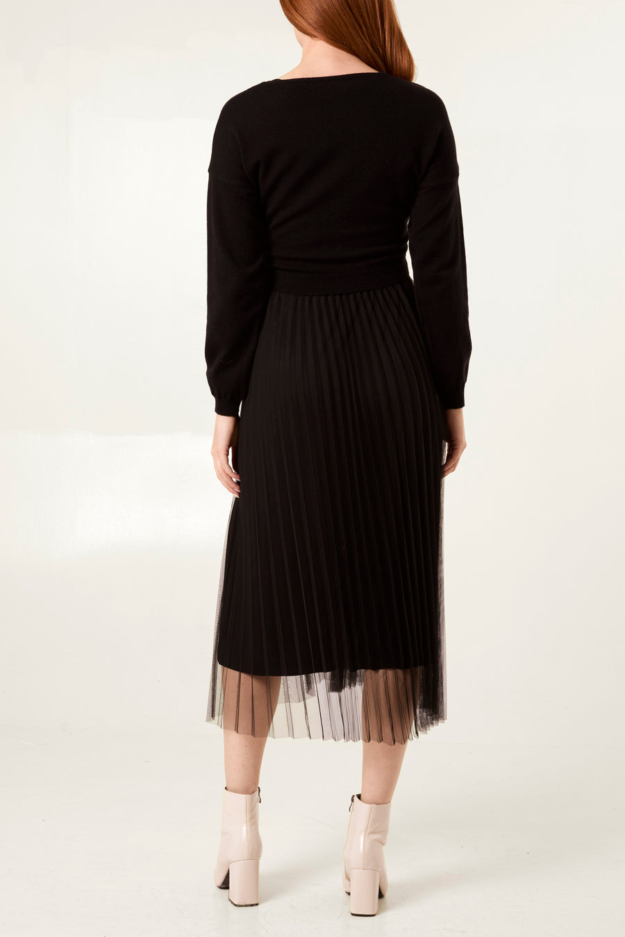 Twisted Front Jumper With Tulle Skirt Dress