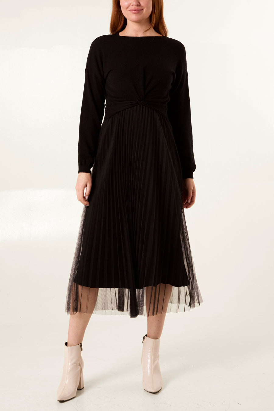 Twisted Front Jumper With Tulle Skirt Dress