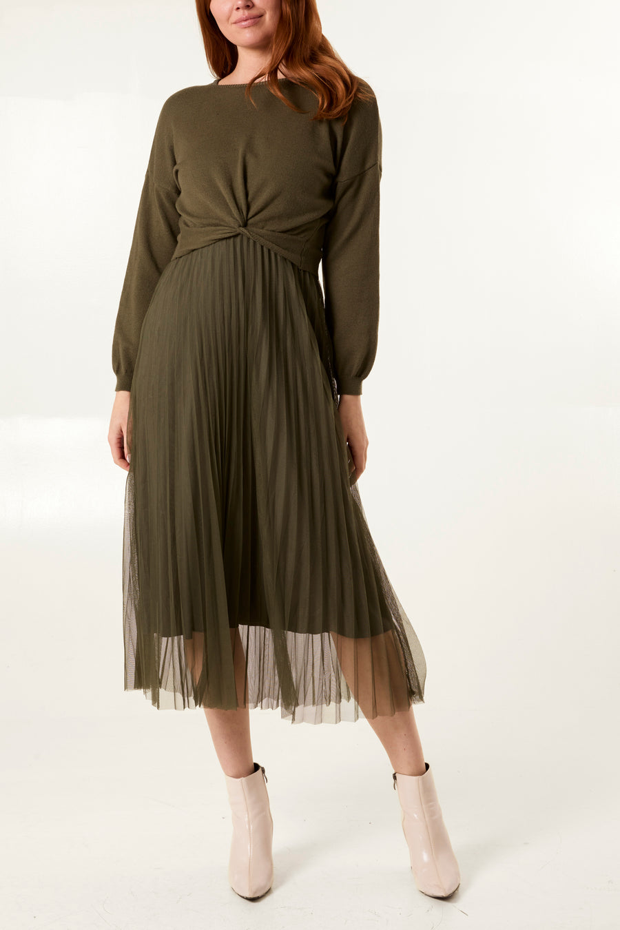 Twisted Front Jumper With Tulle Skirt Dress