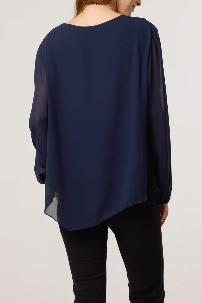 Necklace Tie Side Chiffon Blouse