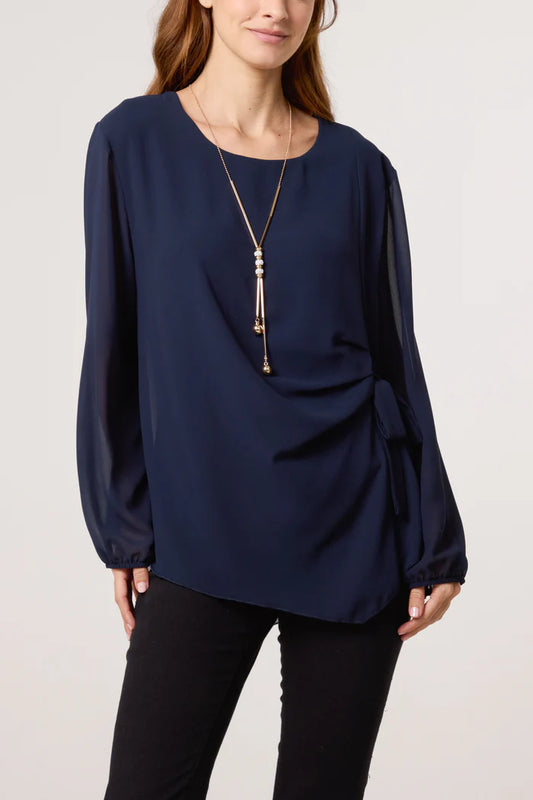 Necklace Tie Side Chiffon Blouse