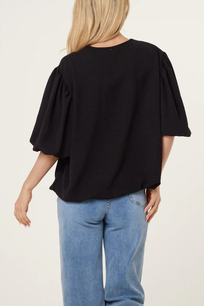 V Neck Puffed Sleeve Blouse