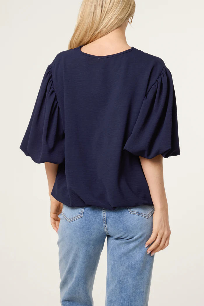 V Neck Puffed Sleeve Blouse