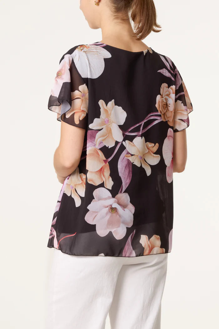 Floral Plisse Short Sleeve Blouse