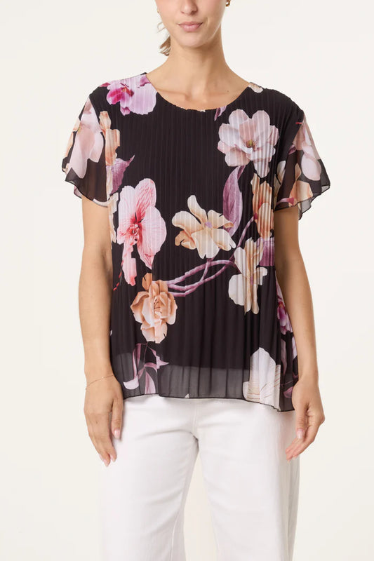 Floral Plisse Short Sleeve Blouse